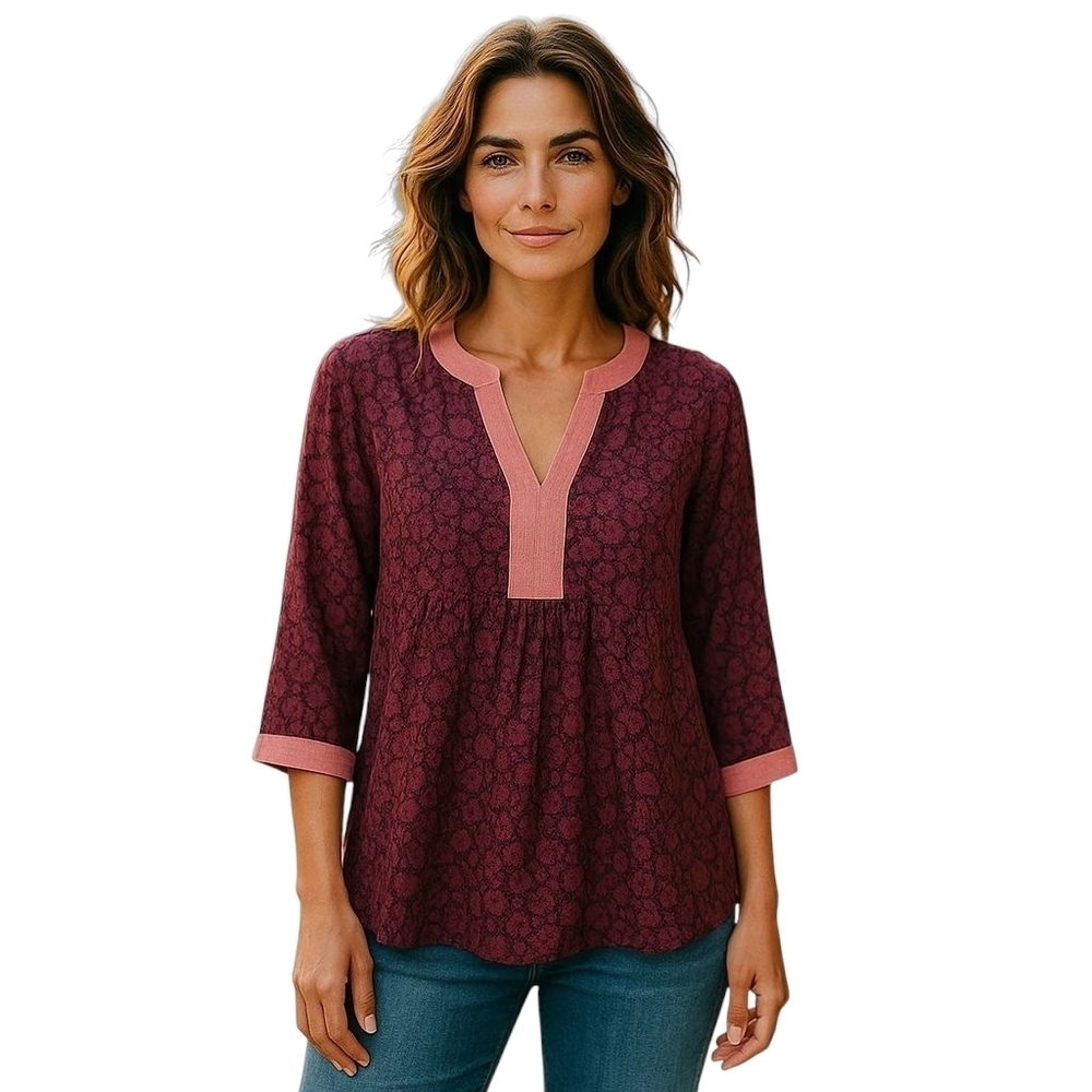 Boden Red 3/4 Sleeve Mandarin Collar Blouse- 6